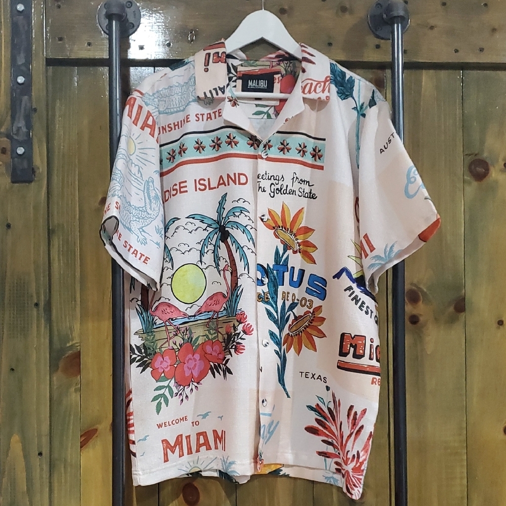 Malibu Men's Tropical Print Shirt - Multicolor Miami Florida Sunshine Paradise